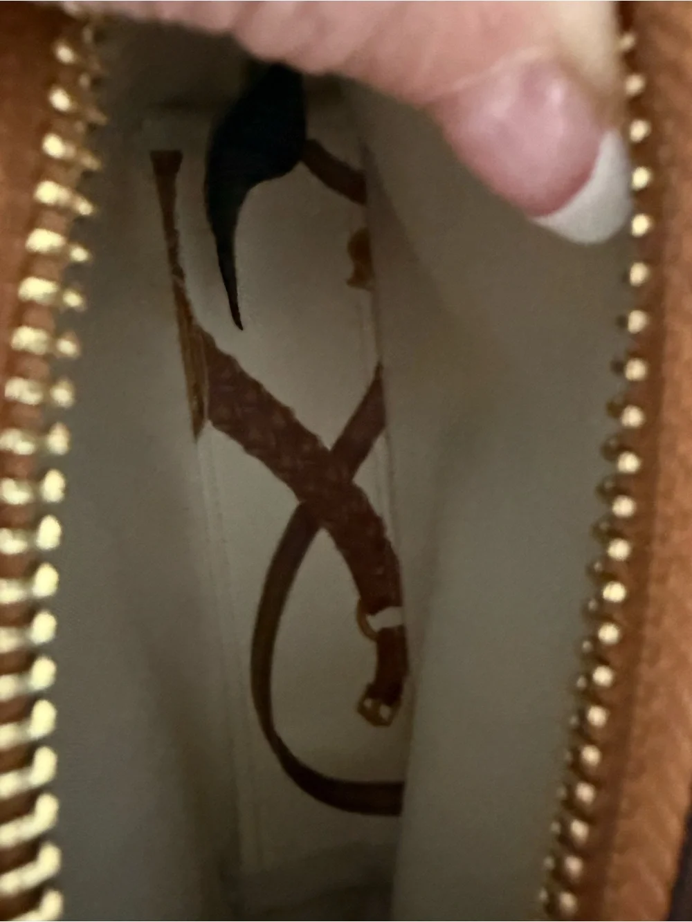 Vintage Ralph Lauren Cream and Brown Women's Cosmetic Wristlet